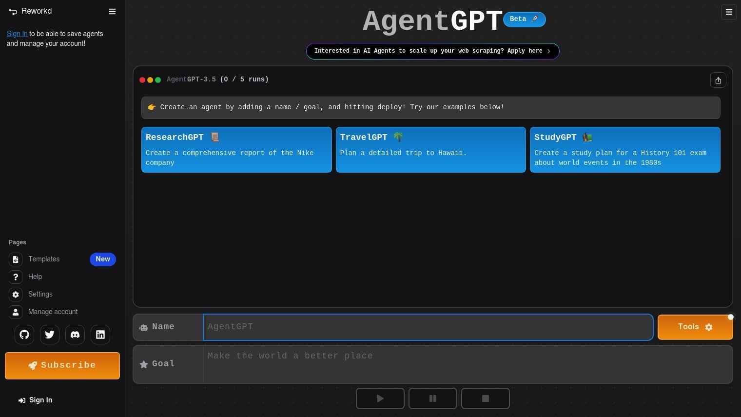 AgentGPT full screenshot