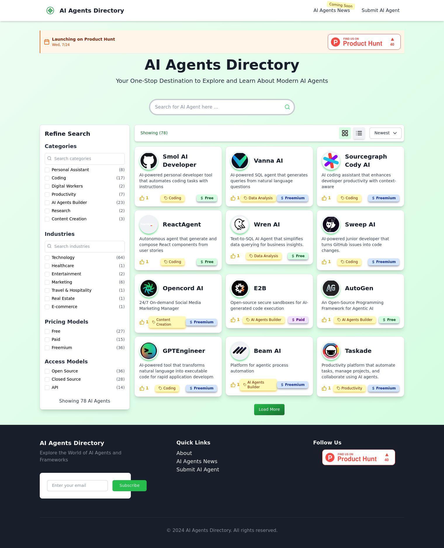 AI Agents Directory full screenshot