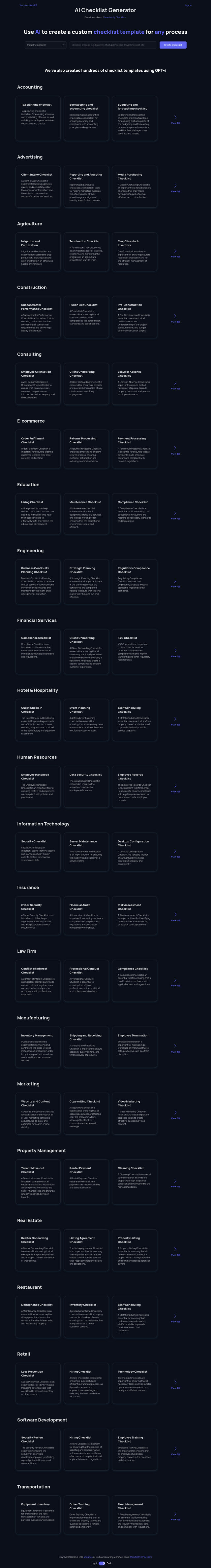 AI Checklist Generator full screenshot