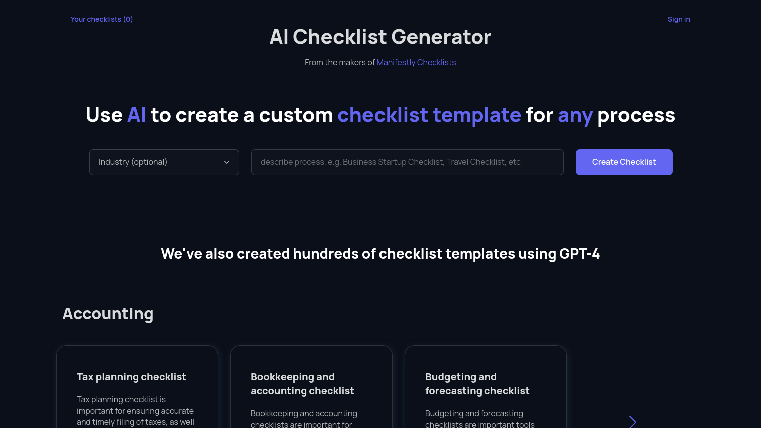 AI Checklist Generator screenshot thumbnail