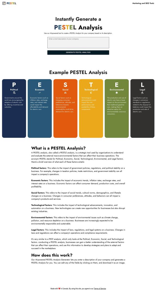 AI PESTEL Analysis Generator full screenshot