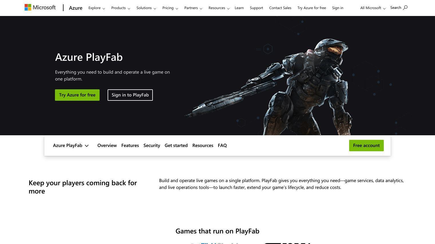 Azure PlayFab screenshot thumbnail