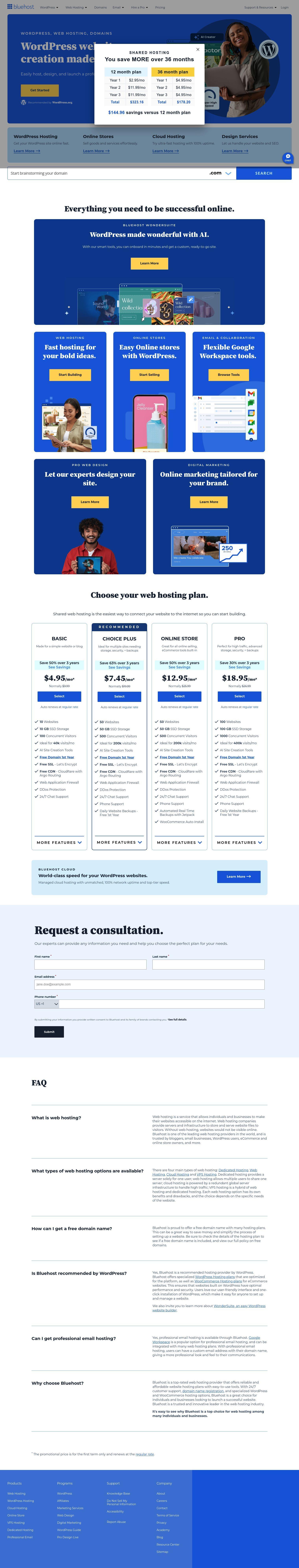 Bluehost full screenshot