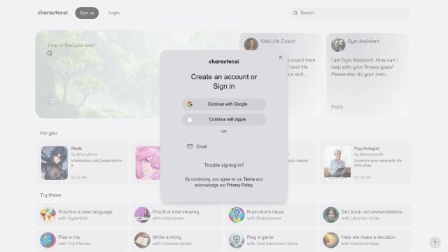 Character.ai full screenshot