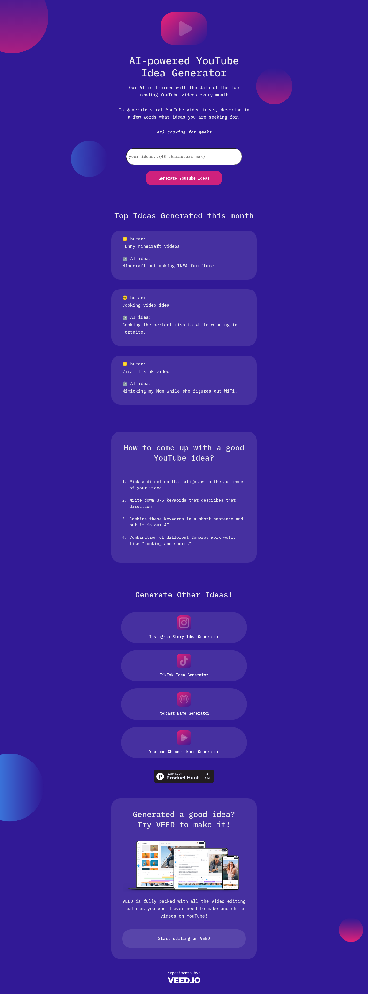 Idea Generators full screenshot