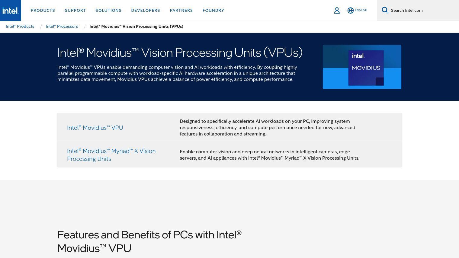 Intel Movidius Vision Processing Units (VPUs) screenshot thumbnail