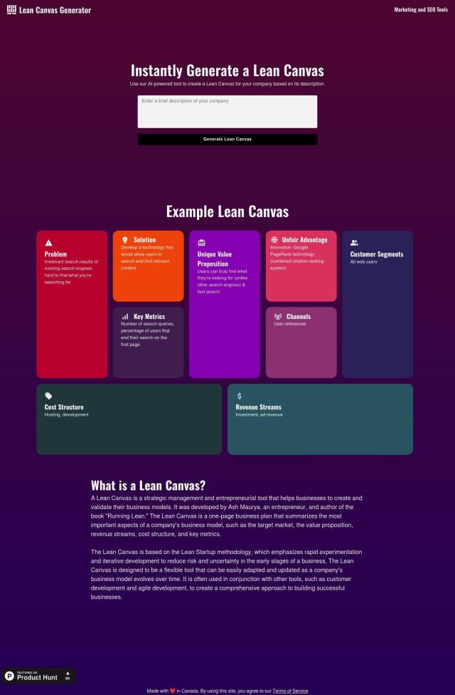 Lean Canvas Generator full screenshot