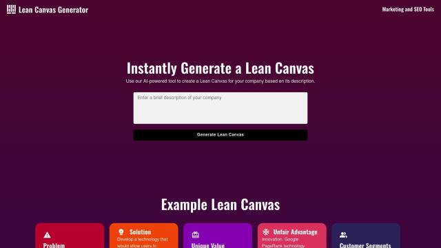 Lean Canvas Generator screenshot thumbnail