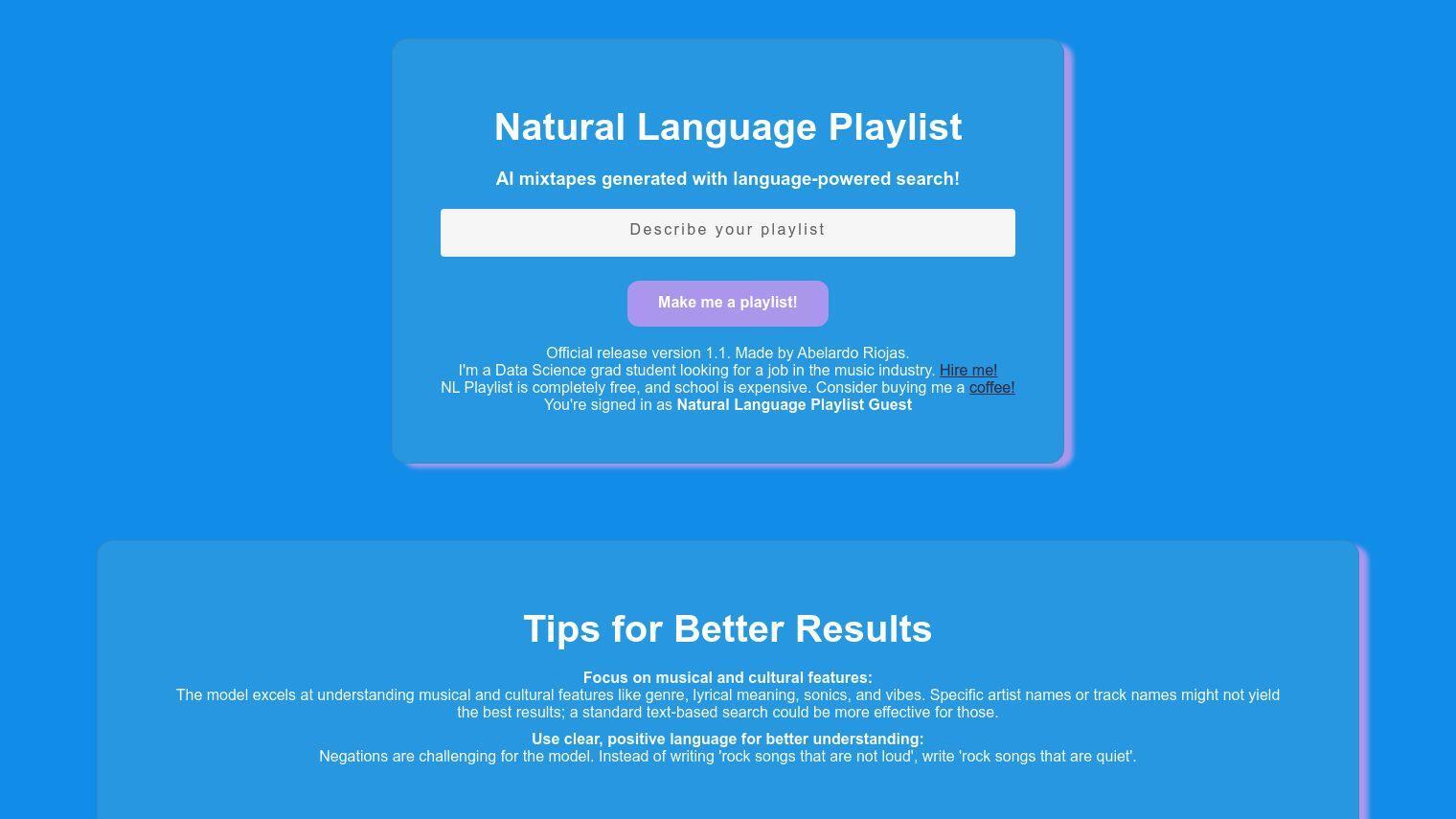 Natural Language Playlist screenshot thumbnail