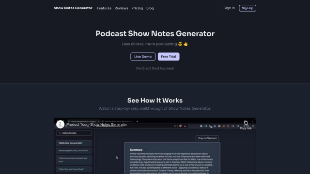 Podcast Show Notes Generator screenshot thumbnail