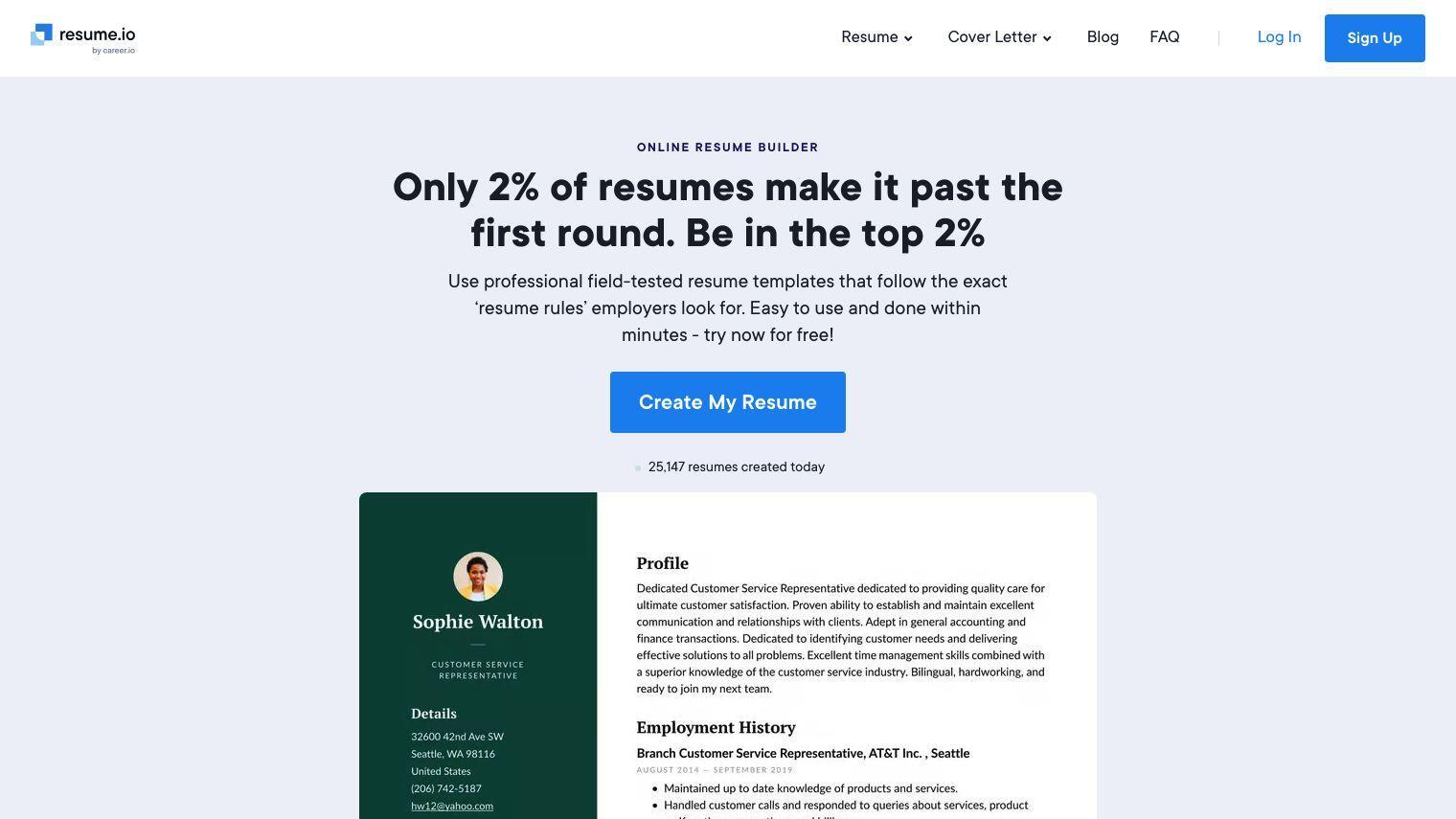 Resume.io screenshot thumbnail