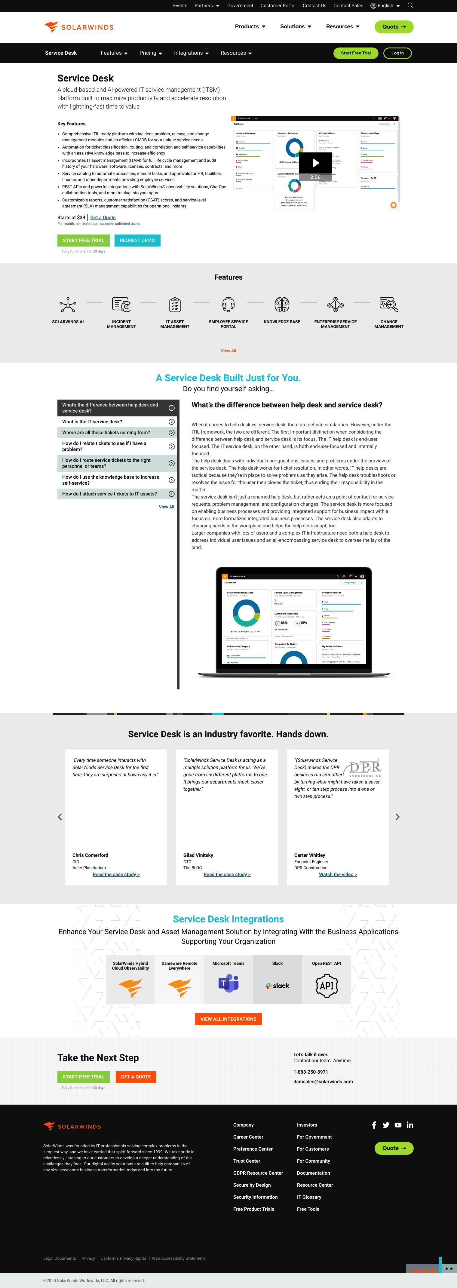 SolarWinds Service Desk full screenshot