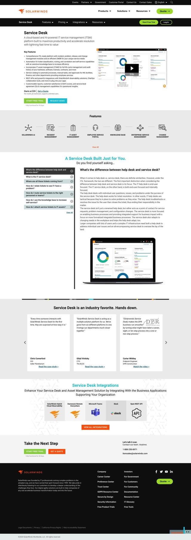 SolarWinds Service Desk full screenshot