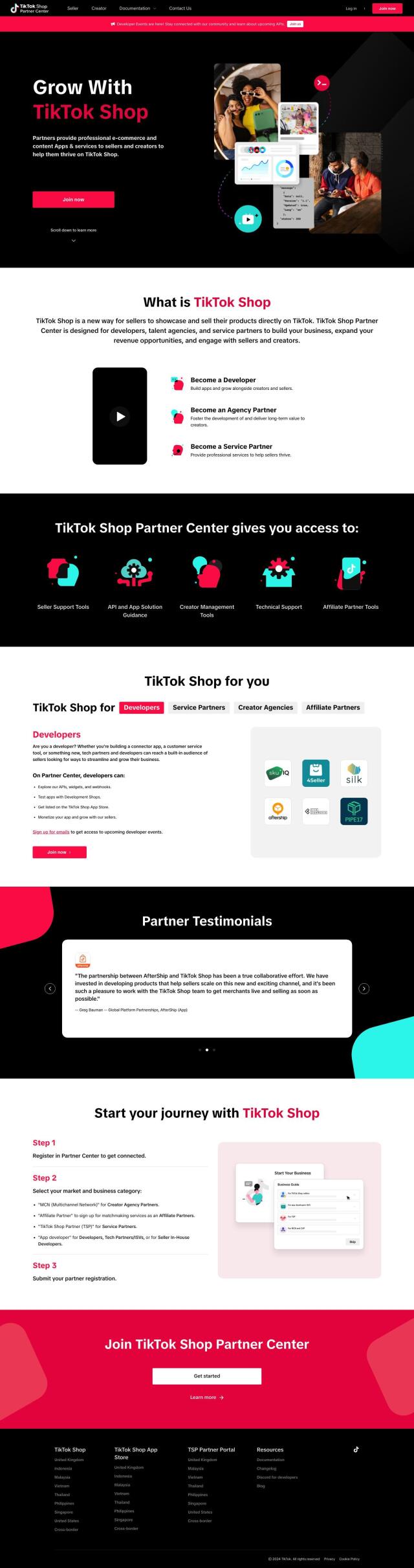 TikTok Shop Partner Center full screenshot