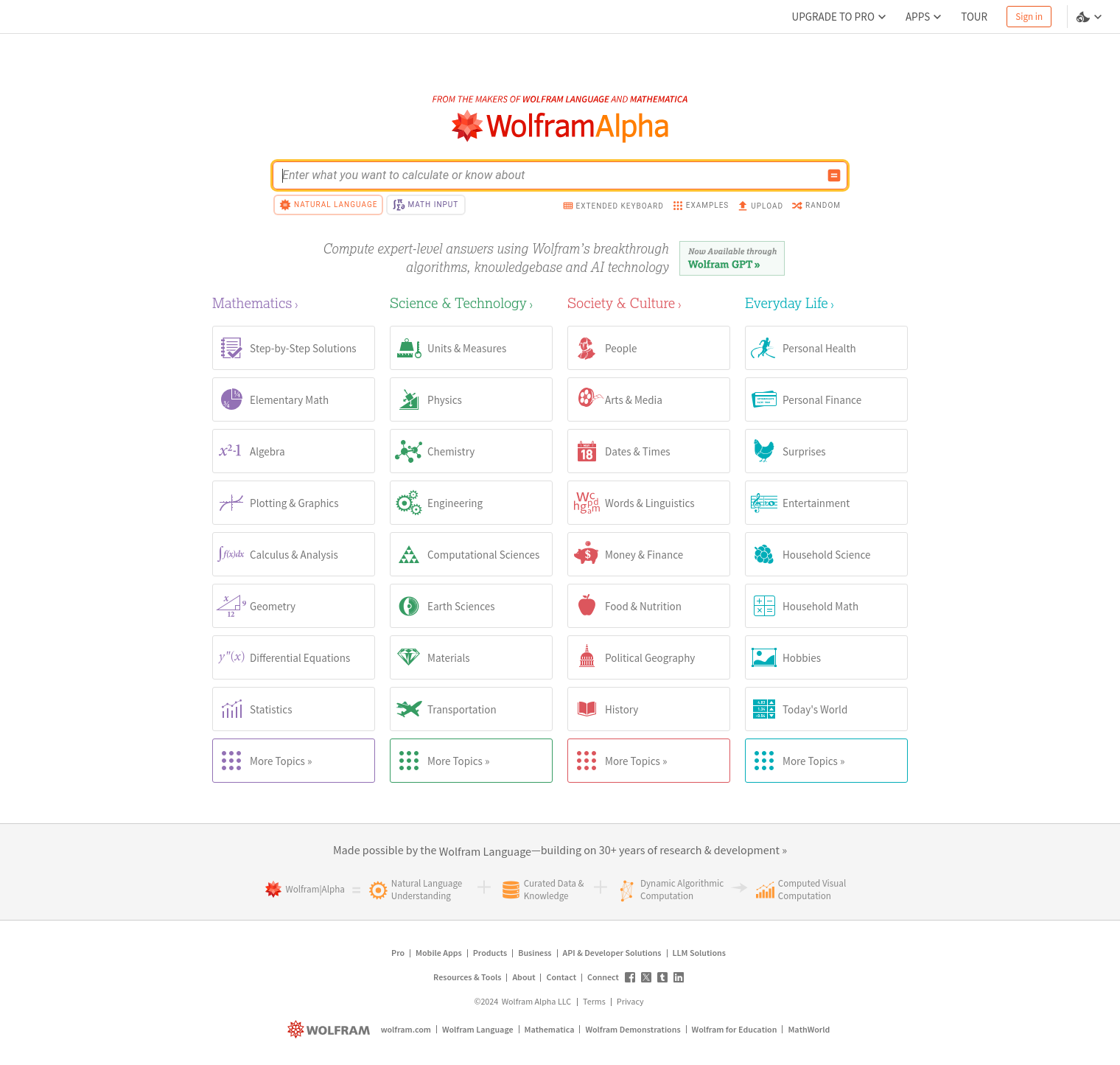 Wolfram|Alpha full screenshot