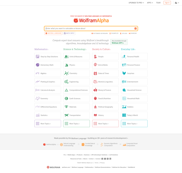 Wolfram|Alpha full screenshot