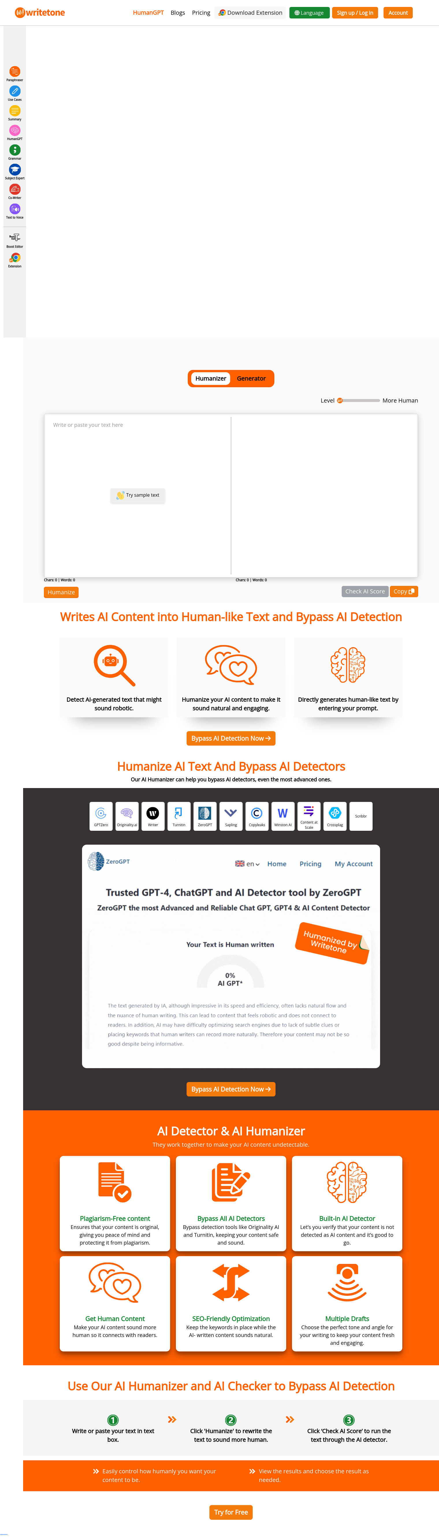 Writetone HumanGPT full screenshot